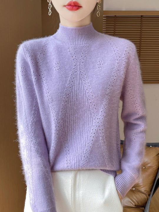 Damen Leichter Mockneck-Feinstrickpullover mit Ajour-Chevron und kaschmirweichem Finish Shop Nory