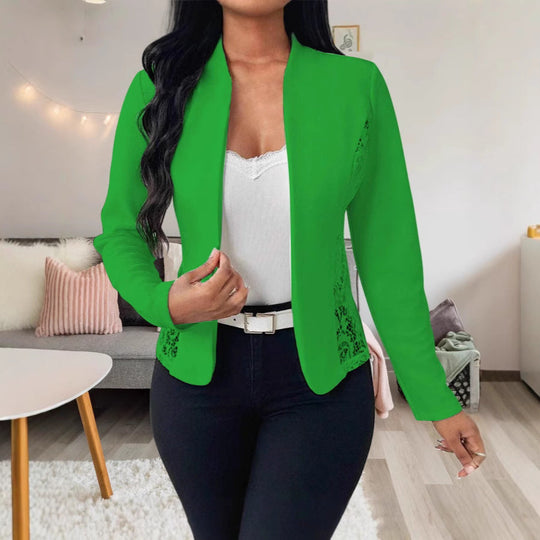 Damen elegante Blazerjacke mit Spitzenakzenten