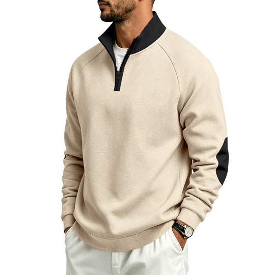Herren Sweatshirt mit Halbreißverschluss, Kontrastkragen und Ellbogen-Patches Shop Nory
