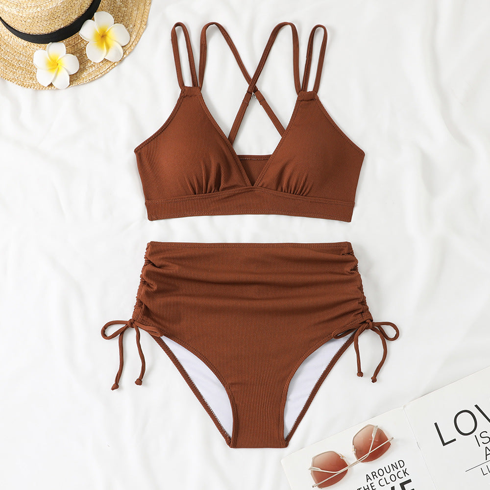 Damen Bikini-Set mit verstellbarem Kreuzträger und hoch geschnittenem Höschen