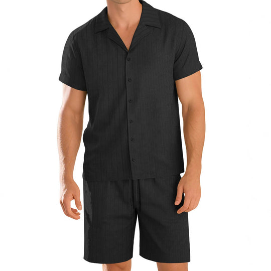 Herren nan Rippenstrick Lounge-Set mit Reverskragen Kurzarmhemd und Komfort-Bermuda Shopnory