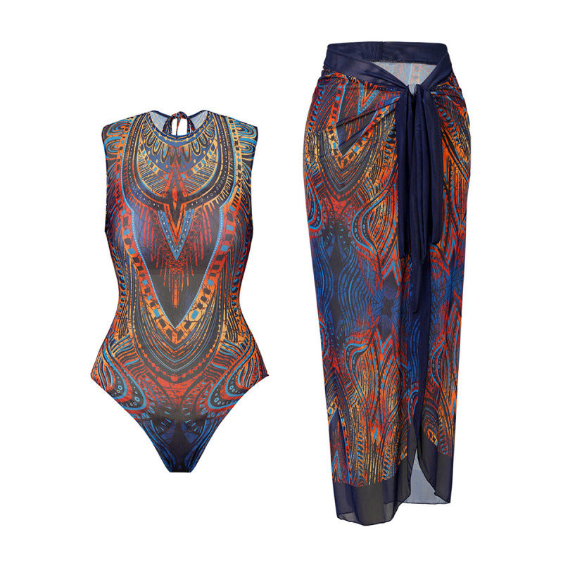 Damen Sportbadeanzug mit modernem Grafikdesign und hohem Neck