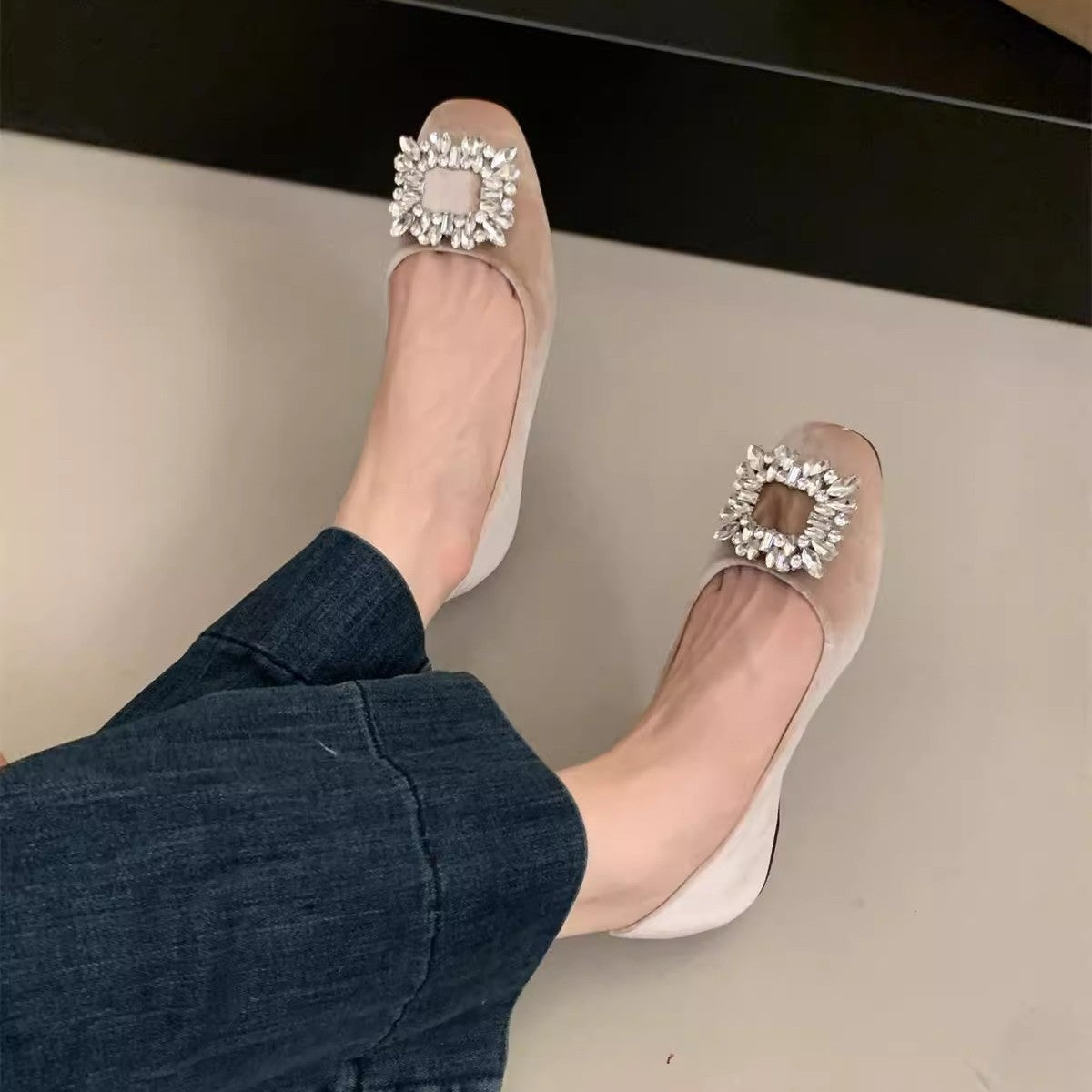 Damen raffinierte Ballerinas mit funkelndem Schmuckdetail und flexiblem Fußbett