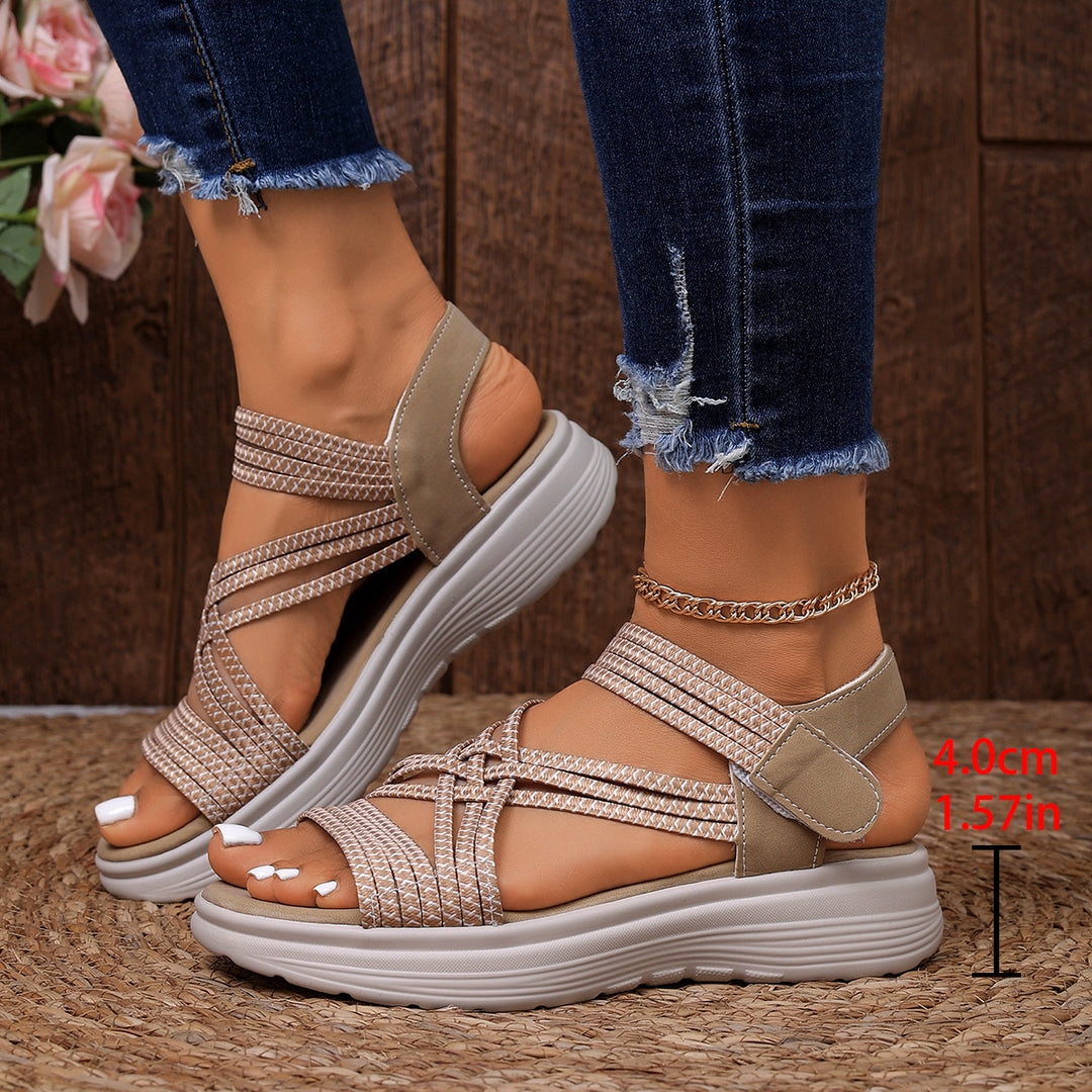 Damen Gepolsterte Plateau-Sandalen mit elastischen Flechtriemen und Klettverschluss Shop Nory
