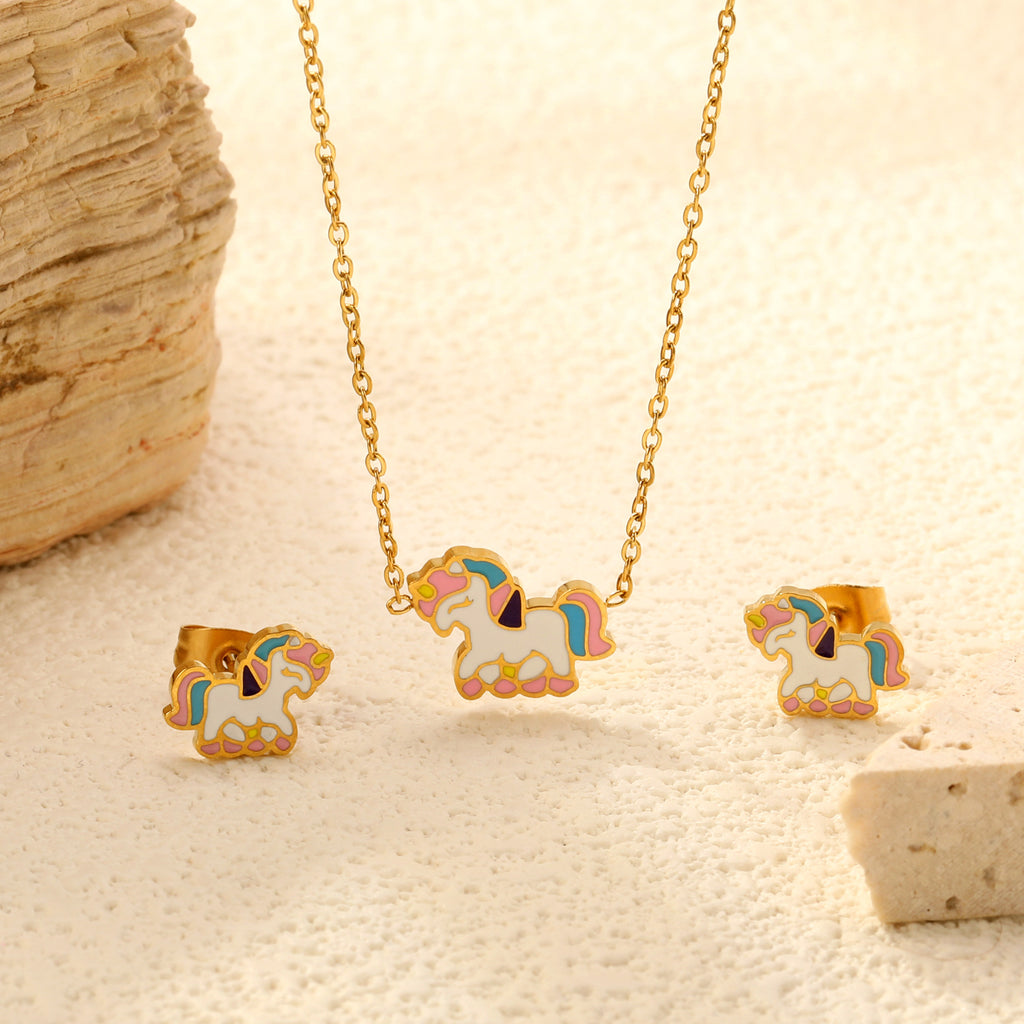 Damen Schmuckset mit niedlichen Einhorn-Anhängern aus hochwertigem Edelstahl Shop Nory