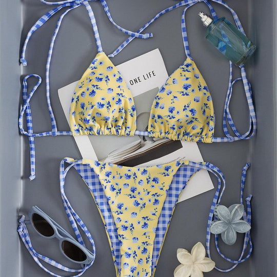 Damen Triangel-Bikini mit verspieltem Blütenmuster Shopnory
