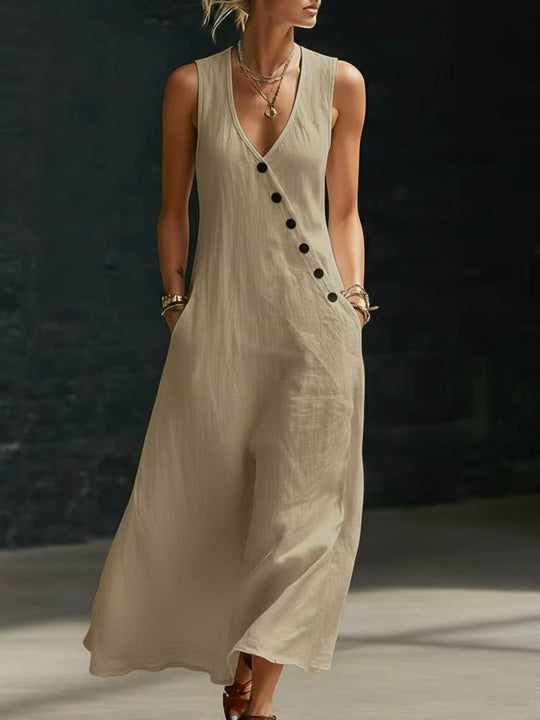Damen Langarmkleid mit seitlichem Schlitz und Knopfdetails