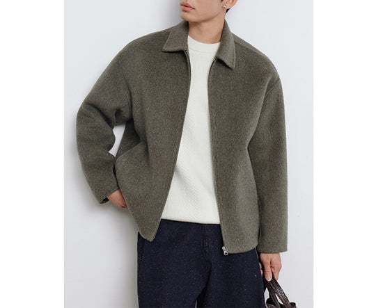 Herren Kurzgeschnittene Wollmix Übergangsjacke mit Reißverschluss und Hemdkragen Shop Nory