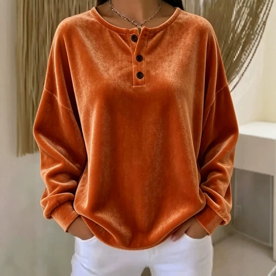 Damen Lässiges Oversize Samt-Henleyshirt mit Knopfleiste Shop Nory