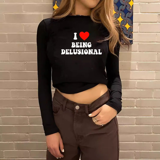 Damen nan figurbetontes Langarmshirt mit niedlichem Gänse-Print, Rundhalsausschnitt und leichtem Stretch Shop Nory