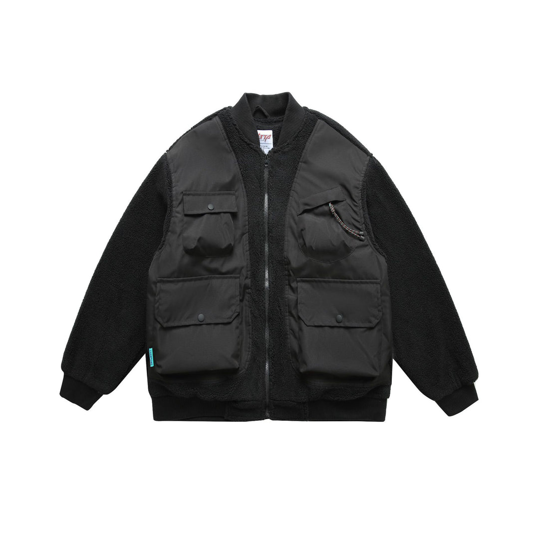 Herren Teddy-Fleece Bomberjacke mit Utility-Taschen und Nylon-Einsätzen Shop Nory