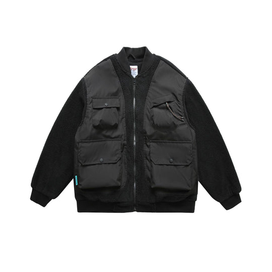 Herren Teddy-Fleece Bomberjacke mit Utility-Taschen und Nylon-Einsätzen Shop Nory