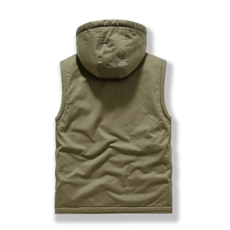 Herren Utility-Weste mit Kapuze, Teddyfutter und Multifunktionstaschen Shop Nory