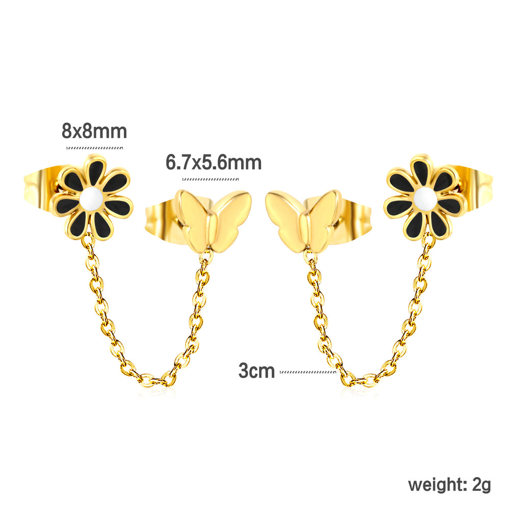 Damen Ohrstecker im Herz-Design mit goldenen Akzenten und Kettenverbindung Shop Nory