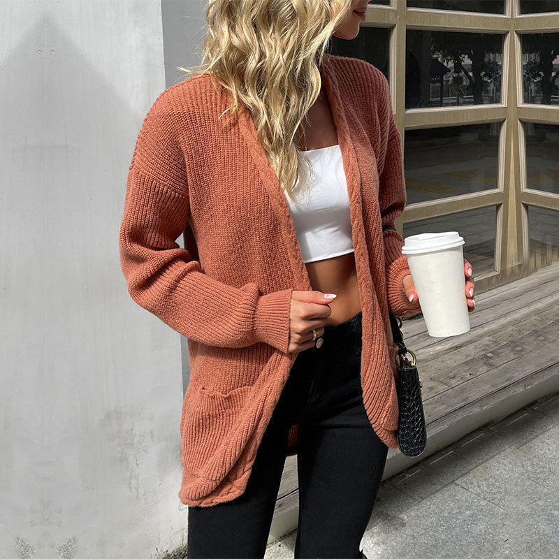 Damen Oversize Strickcardigan mit aufgesetzten Taschen und offenem Schnitt Shop Nory
