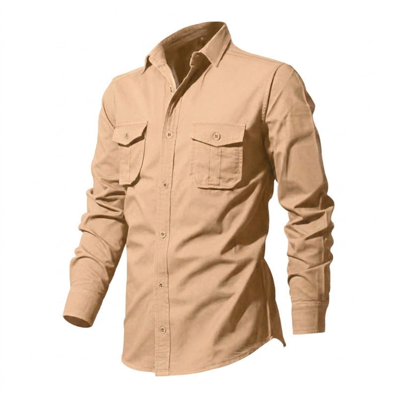 Herren nan legeres Baumwoll-Twill-Hemd mit aufgesetzten Brustklappen und Kentkragen