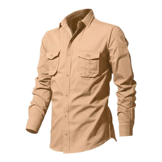 Herren nan legeres Baumwoll-Twill-Hemd mit aufgesetzten Brustklappen und Kentkragen
