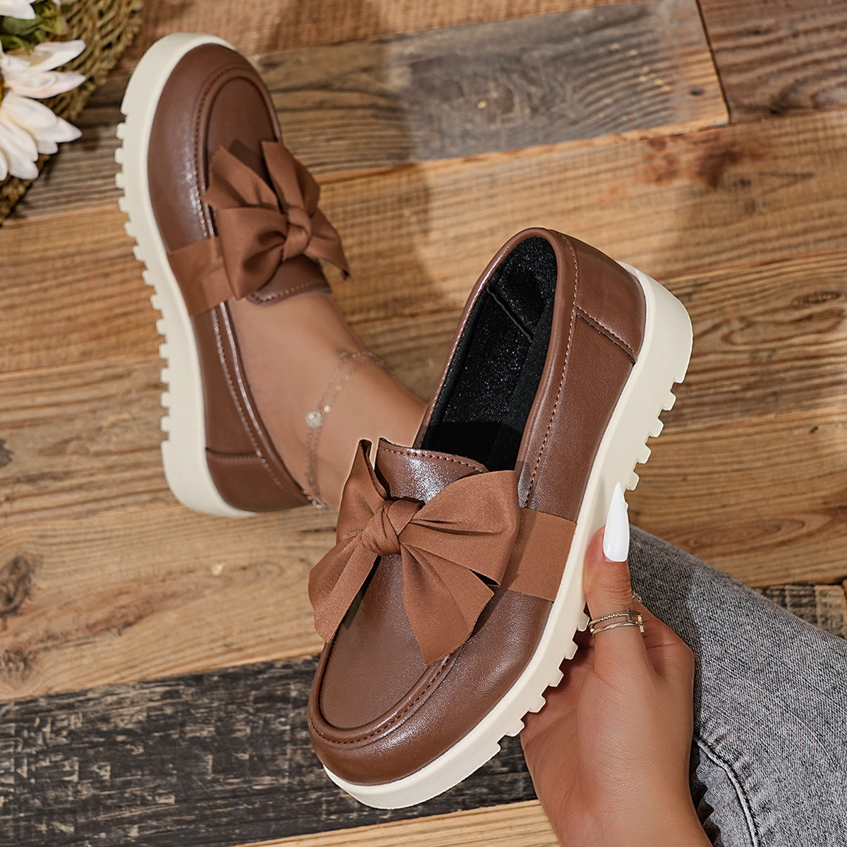 Damen Loafers mit dekorativem Schleifen-Design und rutschfester Sohle