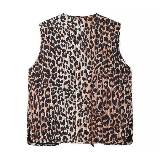 Damen Ärmellose Chiffon-Bluse mit Leopardenprint und doppelter Schleifenfront Shop Nory