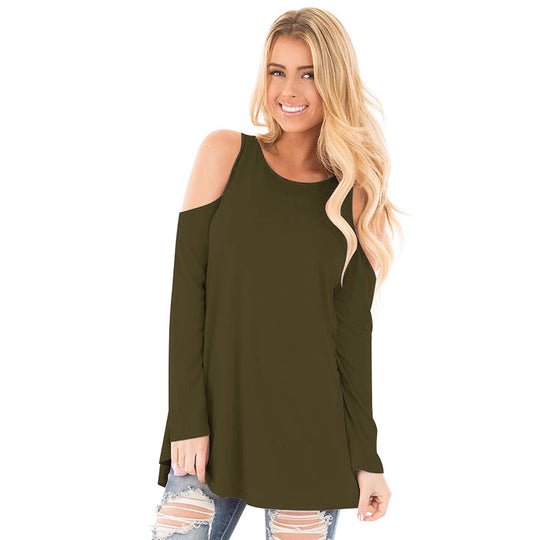 Damen Langarm-Tunika mit Cut-Out-Schultern und weiter Passform Shop Nory