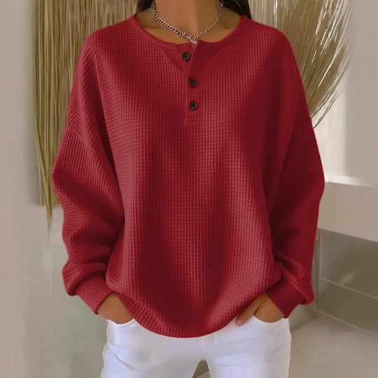 Damen Oversize Waffelstrick-Henleyshirt mit Knopfleiste und Rundhalsausschnitt Shop Nory
