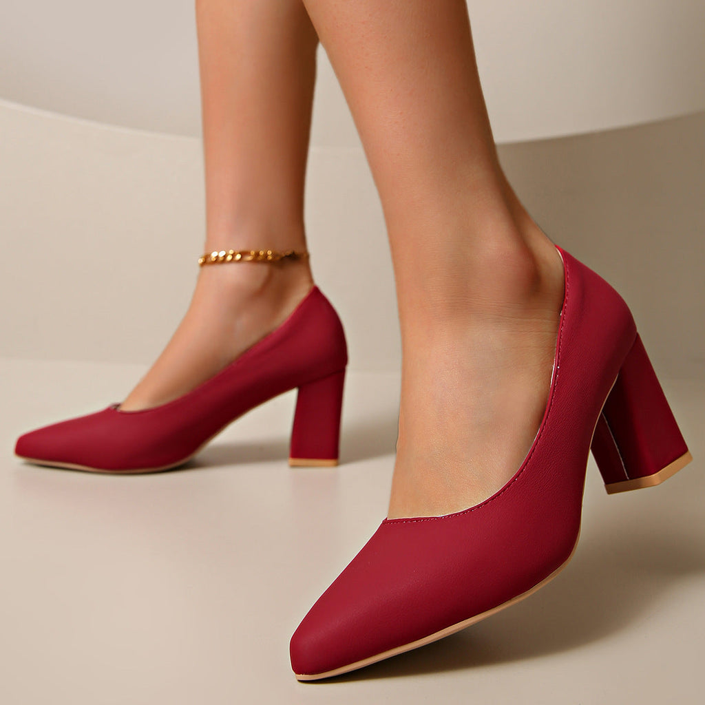 Damen Elegante Pumps mit modischem Blockabsatz und spitzem Design