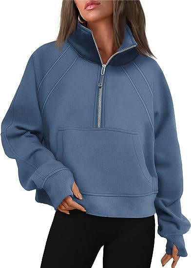 Damen sportlicher Hoodie mit kurzem Reißverschluss und praktischer Kängurutasche Shopnory