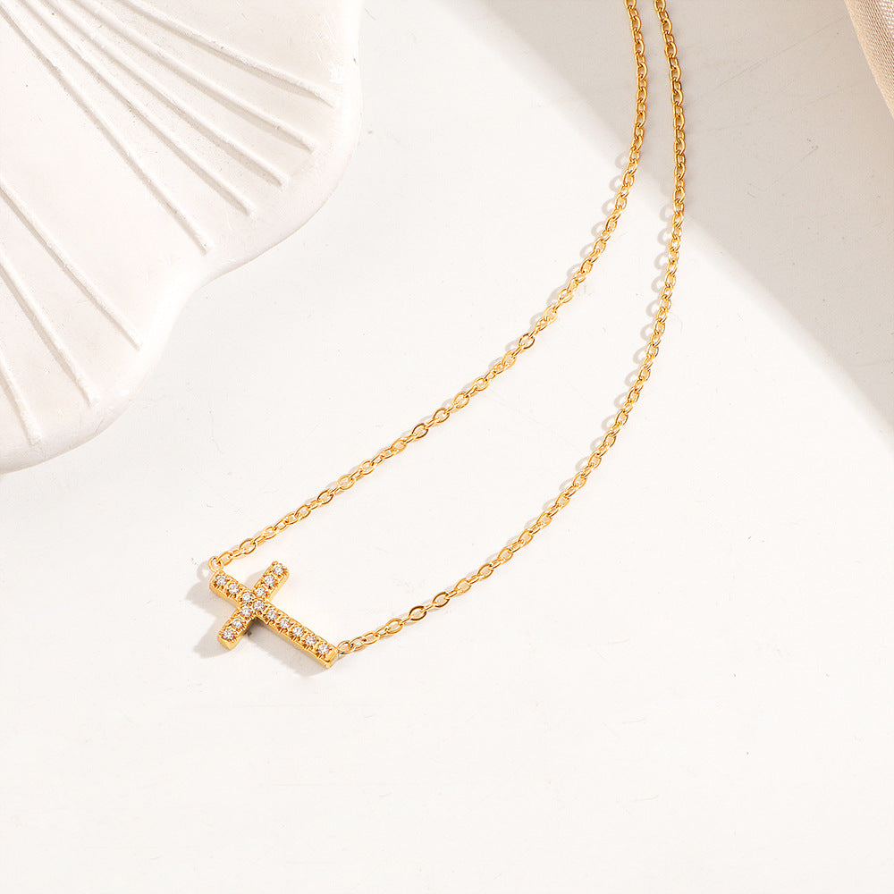 Damen Funkelneues Gold Kreuzanhänger Halskette Shop Nory
