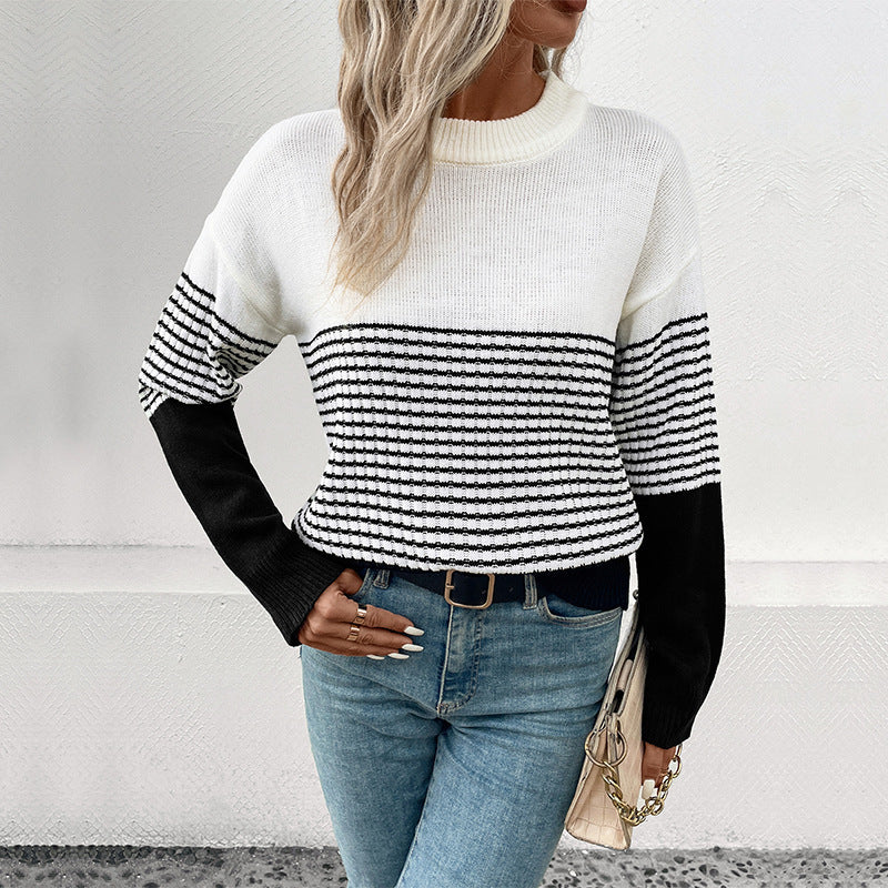 Damen Relaxed-Fit Blockstreifen-Feinstrickpullover mit Rippbündchen und überschnittener Schulter Shop Nory