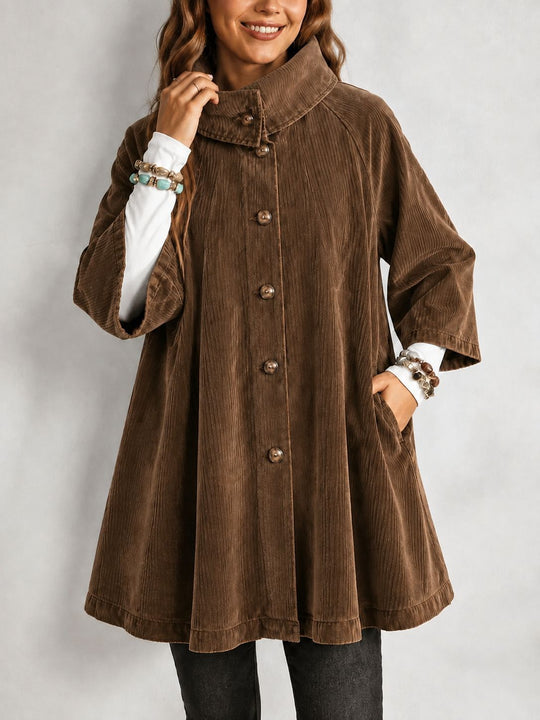 Damen Cord-Mantel mit Stehkragen, A‑Linie und aufgesetzten Taschen Shop Nory
