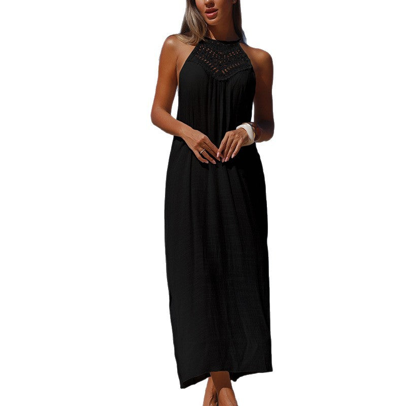 Damen Maxikleid mit elegantem Häkeloberteil und lockerer Silhouette