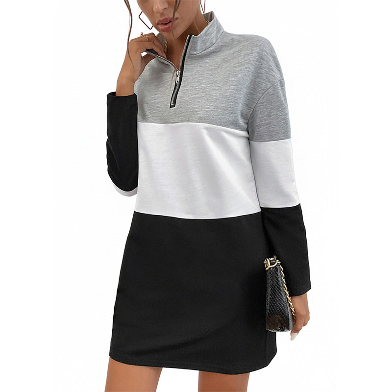 Damen Colorblock-Kurzkleid mit Stehkragen und Halbreißverschluss Shop Nory