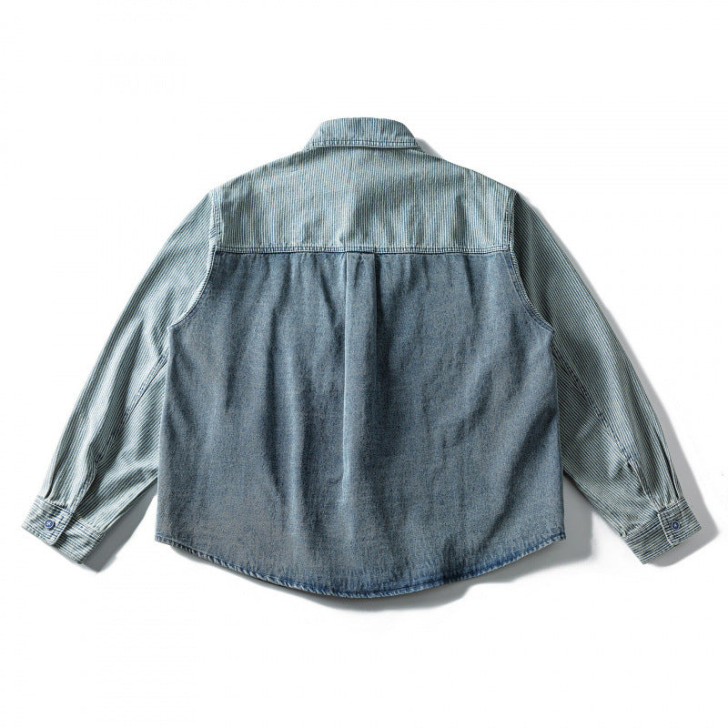 Unisex Weites zweifarbiges Denim-Hemd mit Streifenmix und kastigem Oversize-Schnitt Shop Nory