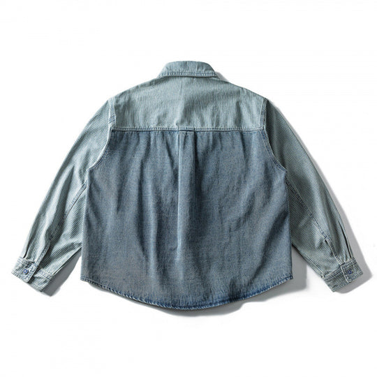 Unisex Weites zweifarbiges Denim-Hemd mit Streifenmix und kastigem Oversize-Schnitt Shop Nory