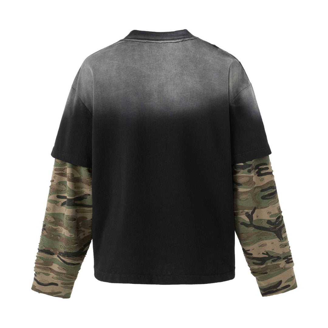 Herren weit geschnittenes Lagenlook T-Shirt mit Used-Effekt und Camouflage-Ärmeln Shop Nory