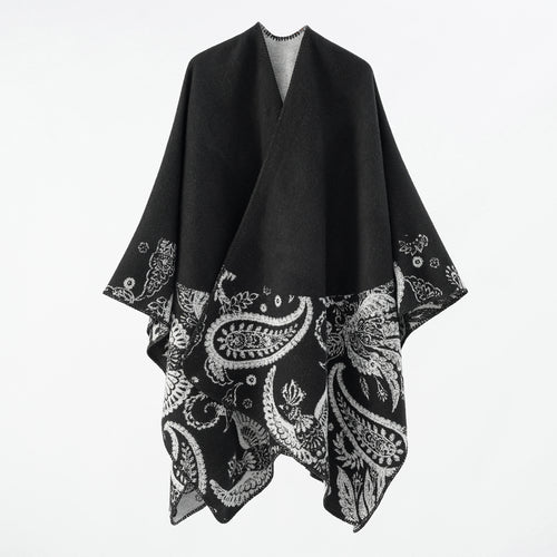 Damen Wollmix-Wendecape mit Paisley-Jacquard und offenem V-Ausschnitt Shop Nory