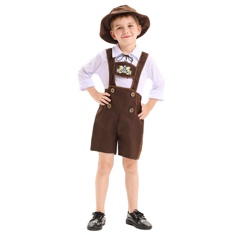 Herren nan traditionelles Kinderlederhosen-Set mit verstellbaren Hosenträgern und Trachtenhut Shop Nory