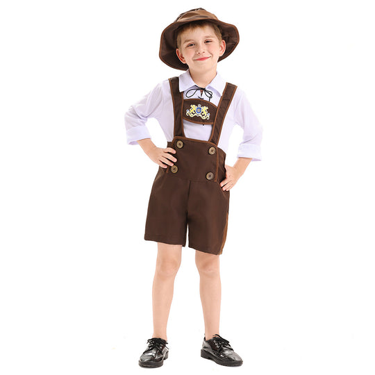 Herren nan traditionelles Kinderlederhosen-Set mit verstellbaren Hosenträgern und Trachtenhut Shop Nory
