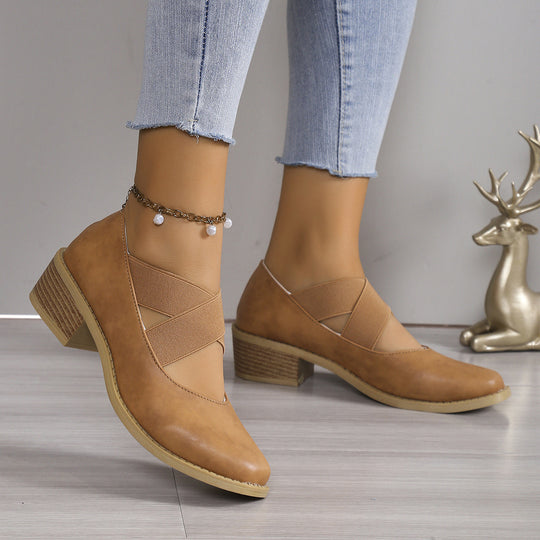 Damen Slipper-Pumps mit kreuzenden Elastikriemen und Blockabsatz Shop Nory
