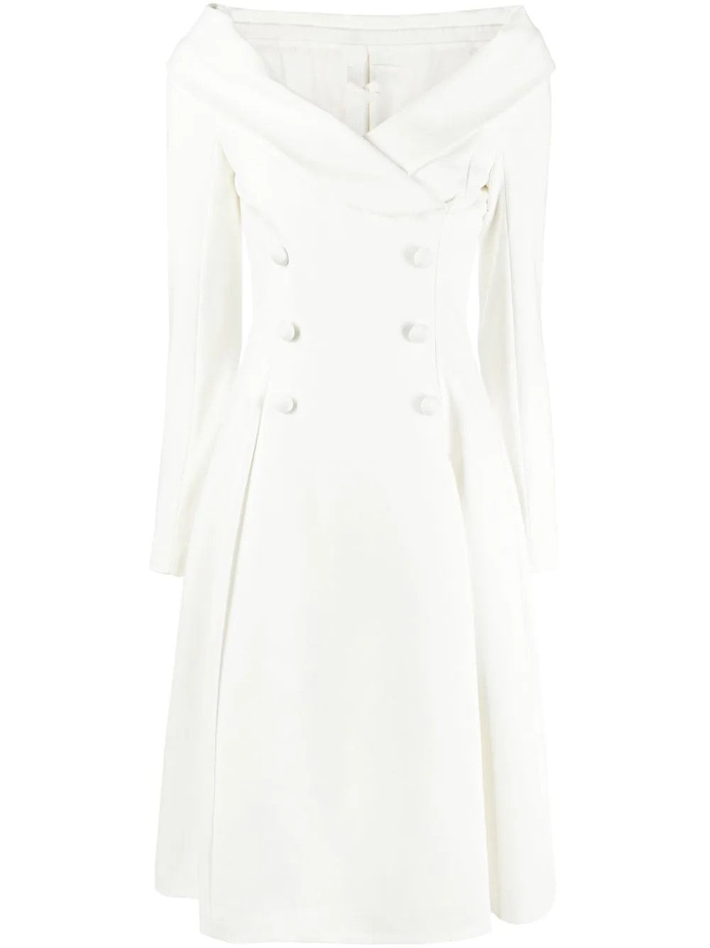 Damen Maxikleid im Mantel‑Look mit Carmenkragen und Doppelreihe Shop Nory