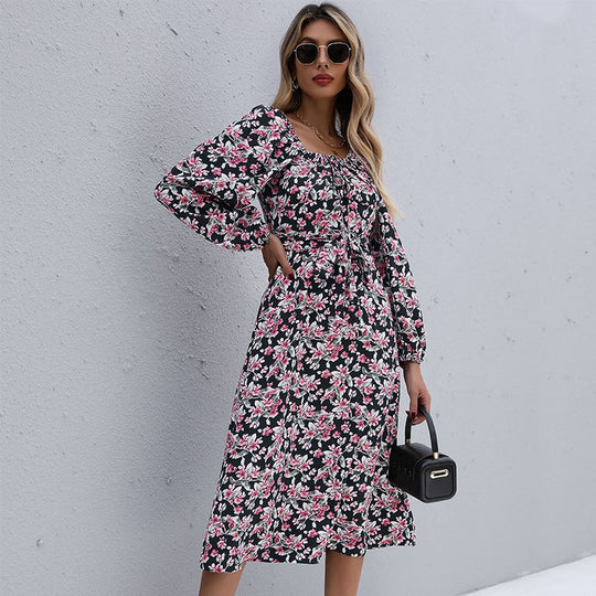 Damen Midikleid mit floralem Stufenrock, gerafftem Ausschnitt & Taillenzug Shop Nory
