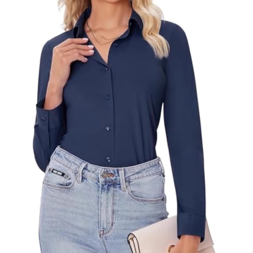 Damen Klassische Viskose-Stretch Hemdbluse mit Kentkragen und Manschetten Shop Nory