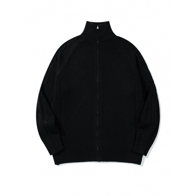 Unisex Boxy-Zip-Strickjacke mit Stehkragen, Zopfmusterärmeln und gerippten Abschlüssen Shop Nory