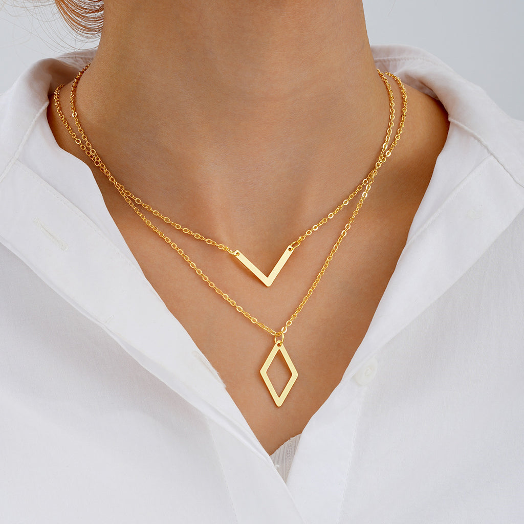 Damen mehrlagige Halskette mit geometrischen Anhängern Shop Nory