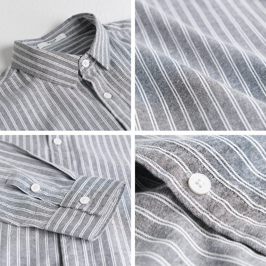 Herren Lässiges Leinen-Baumwoll-Langarmhemd mit feinem Nadelstreifen, Easy‑Care Finish und abgerundetem Saum Shop Nory