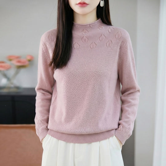 Damen Kurzrollkragenpullover aus Feinstrick mit Ajour‑Yoke und geripptem Saum Shop Nory