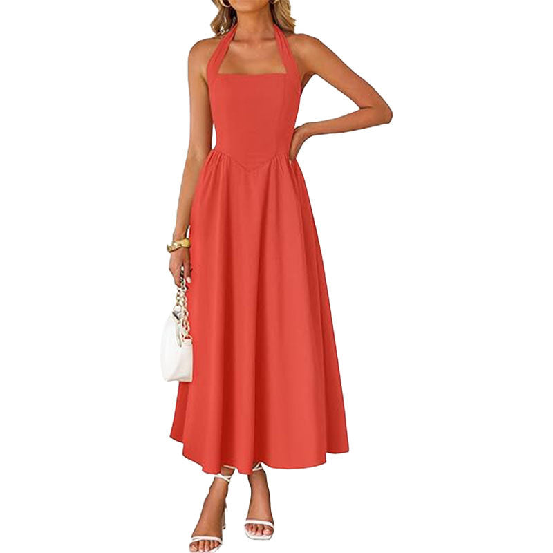 Cross Back O-Hals Maxikleid Leinen
