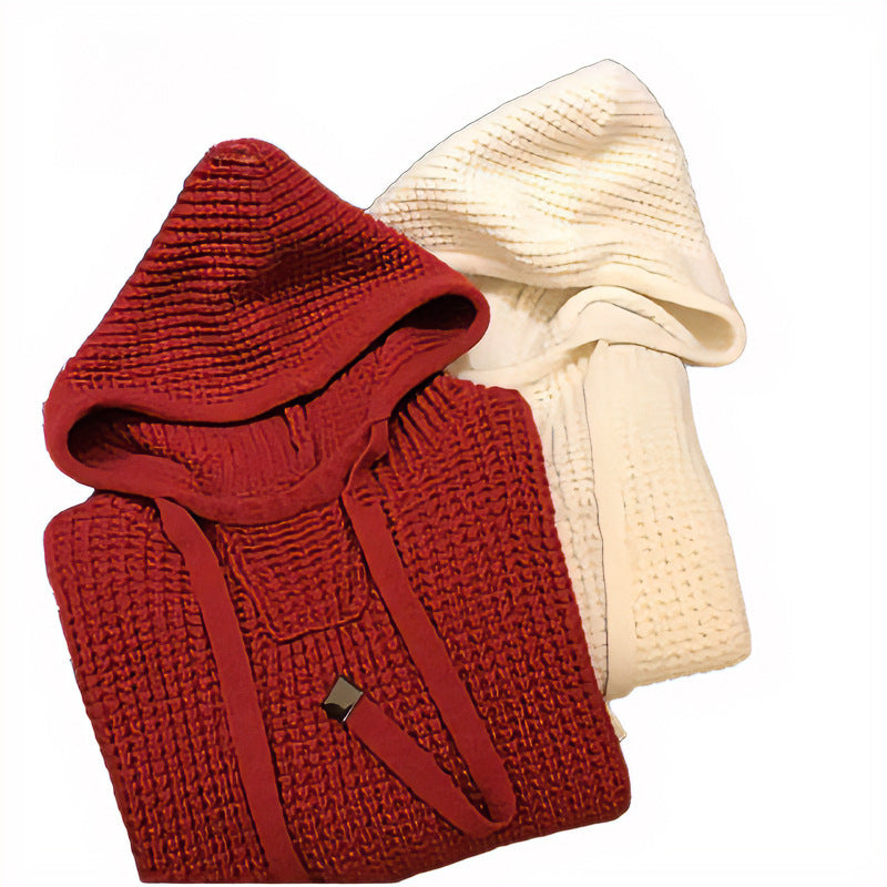Damen Grob gestrickter Kapuzenpullover mit Waffelstruktur und Kordelzug Shop Nory