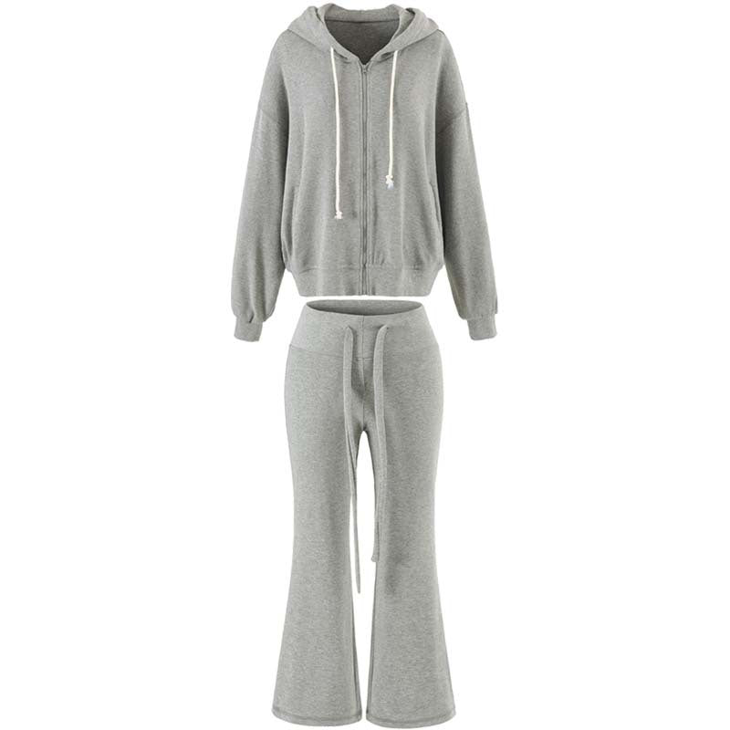 Damen Zweiteiliges Lounge-Set mit Zip-Hoodie und ausgestellten Jogginghosen Shop Nory