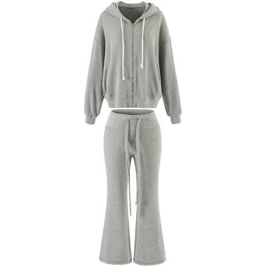 Damen Zweiteiliges Lounge-Set mit Zip-Hoodie und ausgestellten Jogginghosen Shop Nory